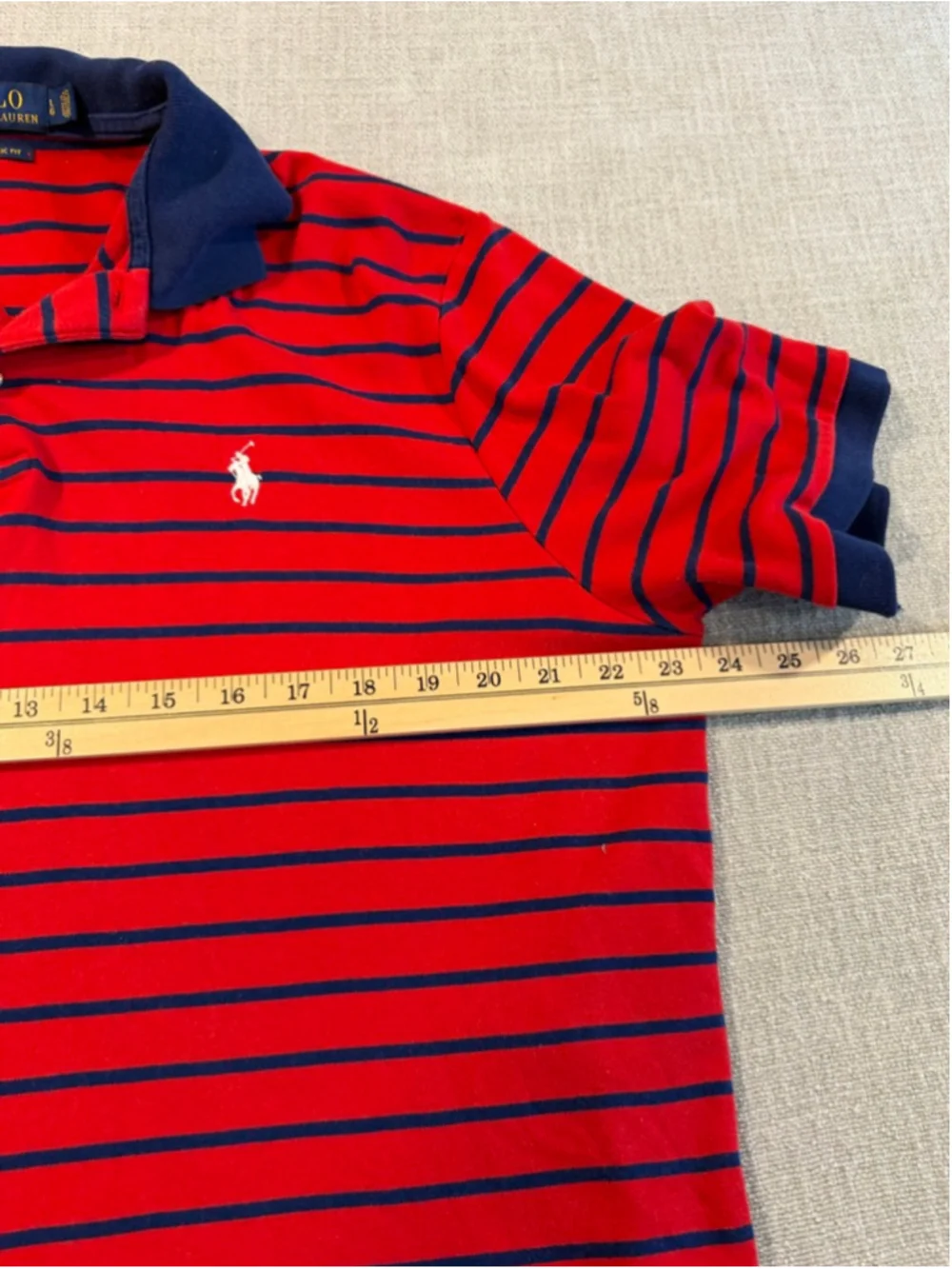 Polo Ralph Lauren classic fit red navy blue striped short sleeve cotton polo L